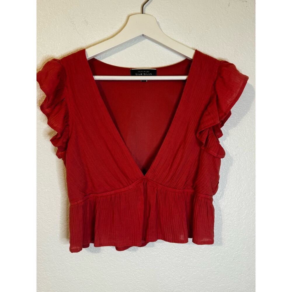 Blue Blush Women’s Top Low V-neck Coral Size Small